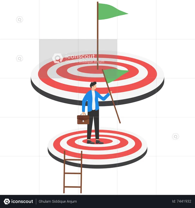 Successful businessman climb up ladder reaching goal and looking for next bigger step  Illustration
