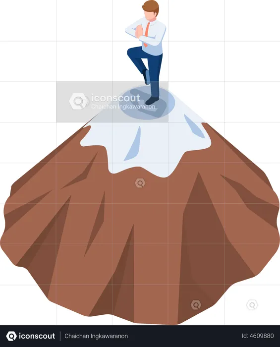Successful Businessman doing yoga on the top of mountain  Illustration