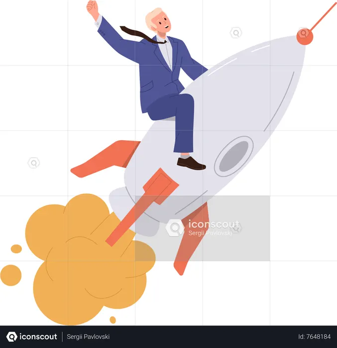Successful businessman flying on rocket  Illustration
