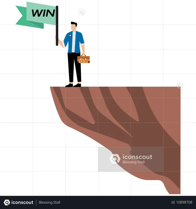 Successful businessman holding win flag  Illustration