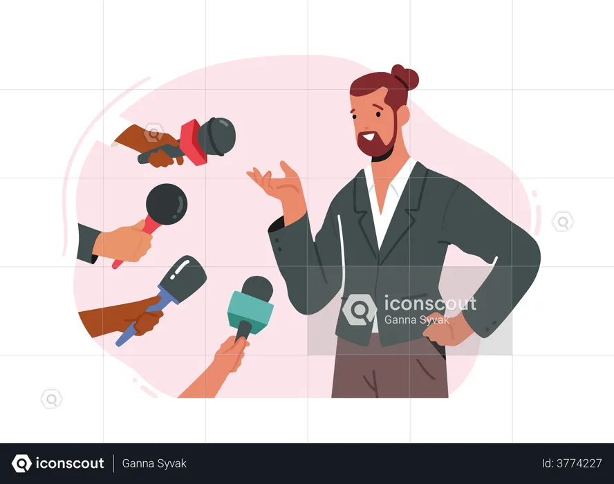 Successful Businessman or Famous Actor Gives Interview  Illustration