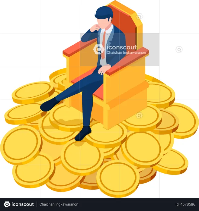 Successful businessman sitting on throne  Illustration