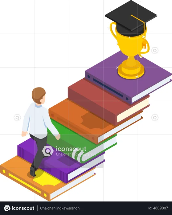 Successful Businessman walking on book ladder  Illustration