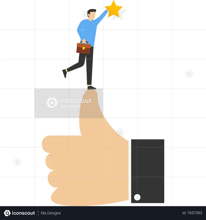 Successful businessman with big hands to reach for the star  Illustration
