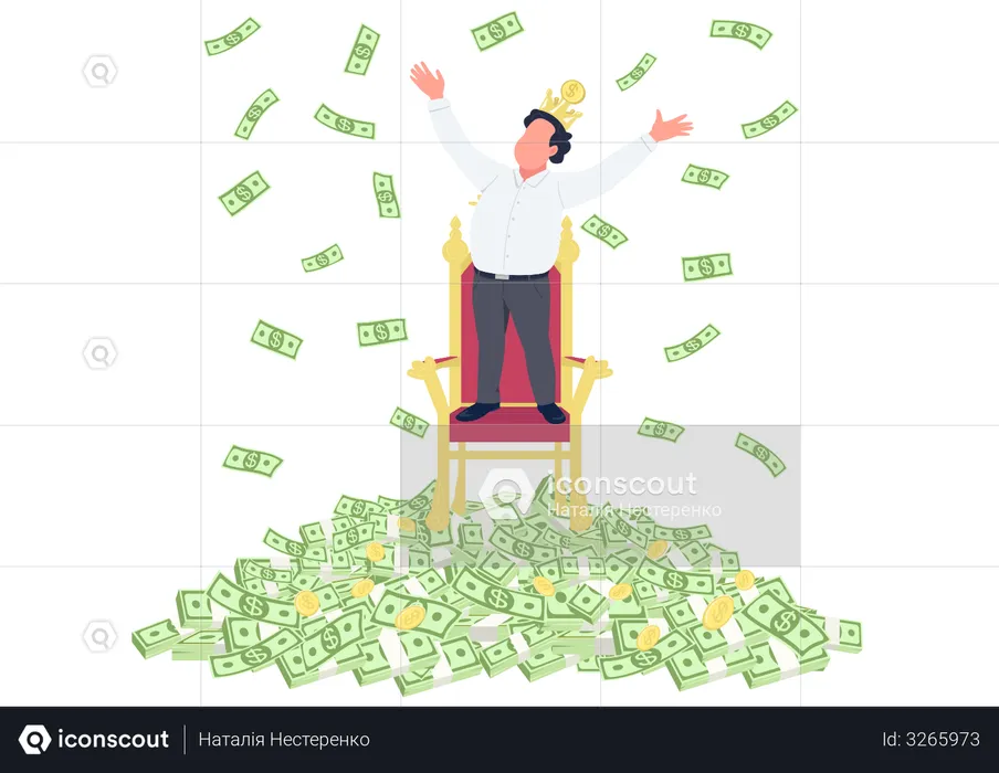 Successful Businessman With Crown On Pile Of Money  Illustration