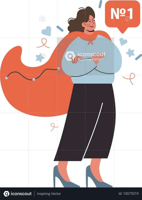 Successful businesswoman holds top position in market  Illustration