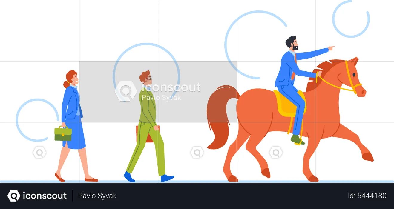 Successful Leader On Horse Show Right Direction  Illustration