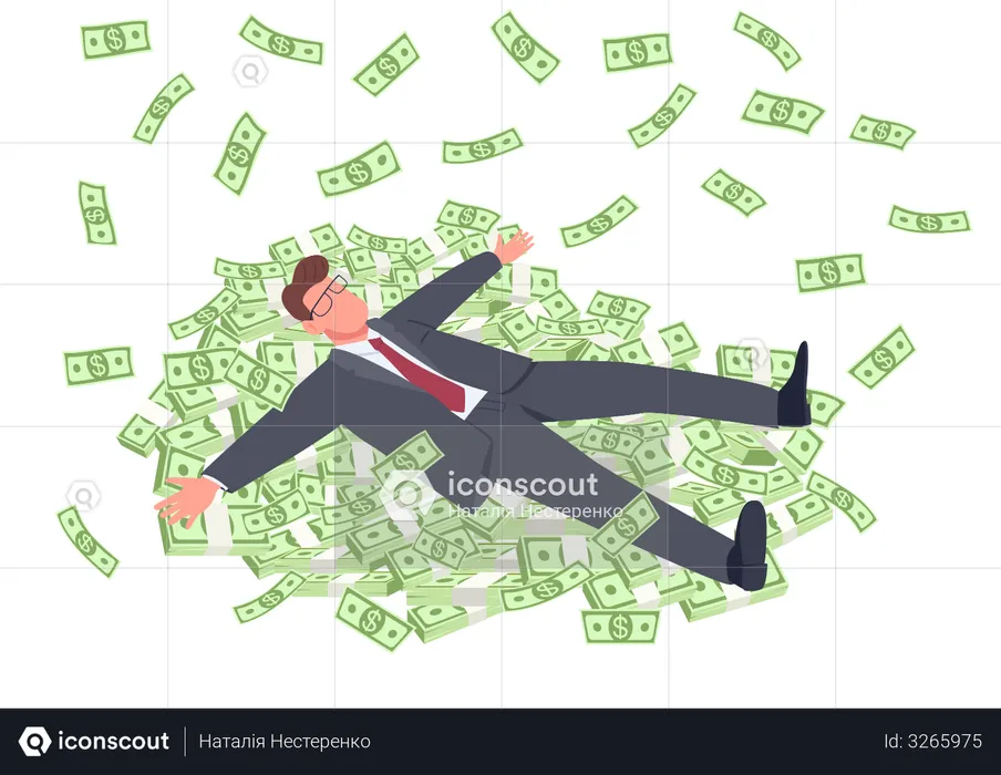 Successful Man Lying On Money  Illustration