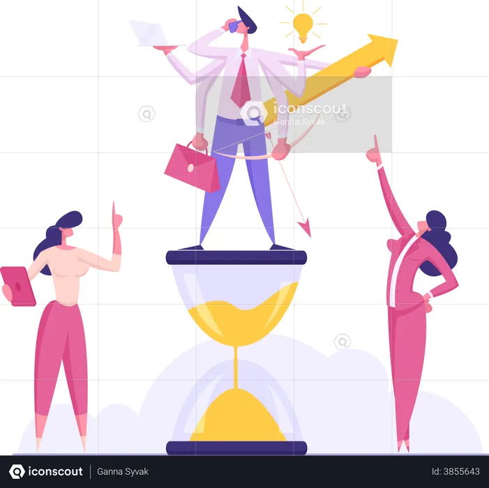 Successful multitasking businessman  Illustration