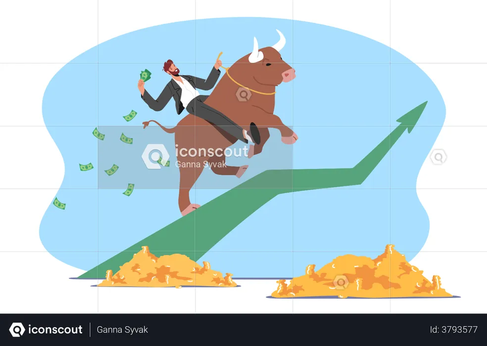 Successful Stock Market Trader Enjoying Bull Run  Illustration