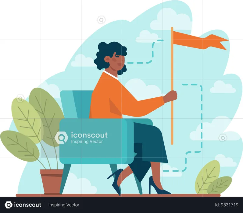 Successful woman holding flag  Illustration