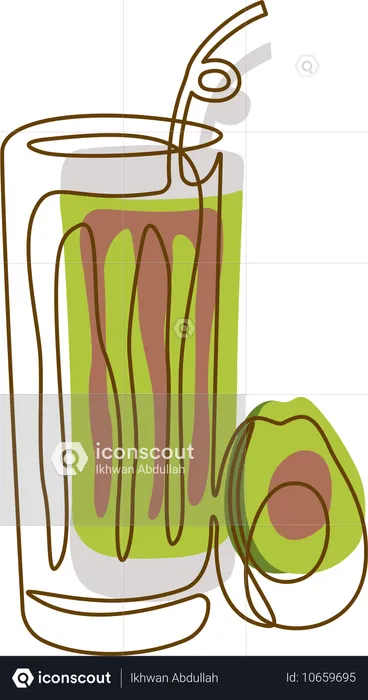 Suco de Abacate Fresco em Copo com Canudo  Ilustração