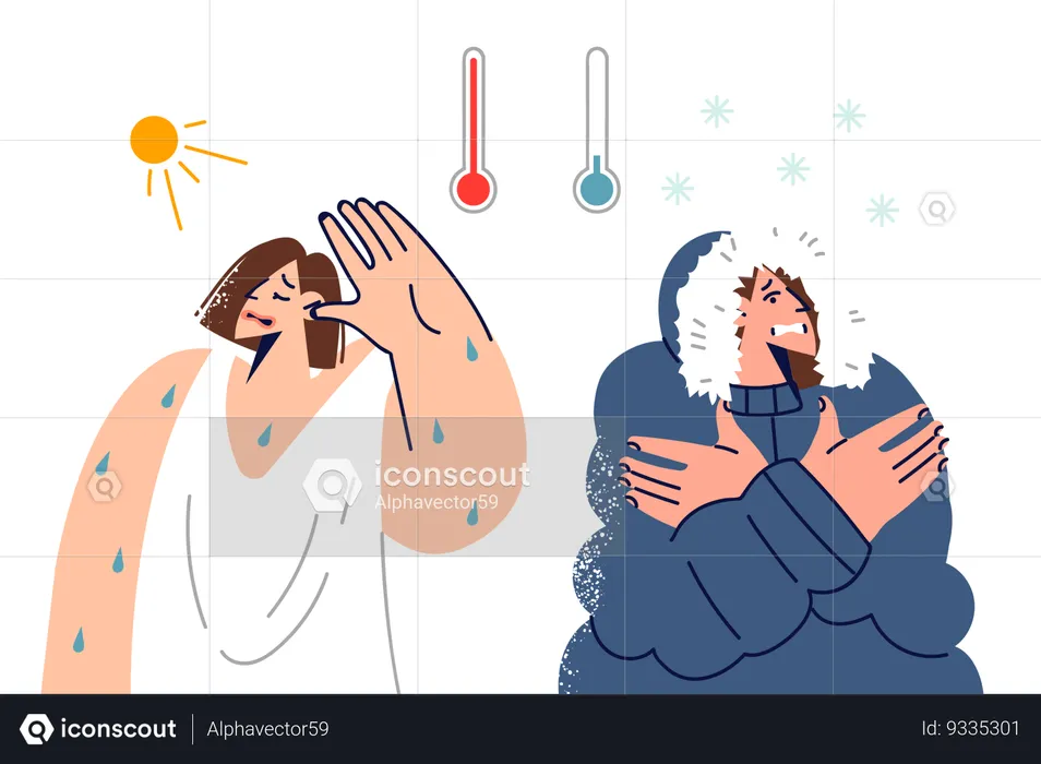 Sudden changes weather cause suffering in woman  Illustration