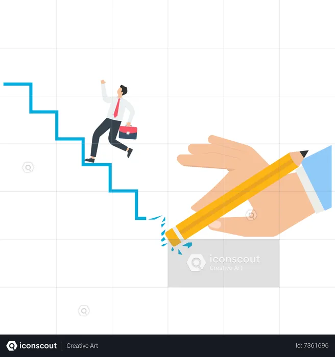 Sosteniendo el borrador del empresario subiendo las escaleras  Ilustración