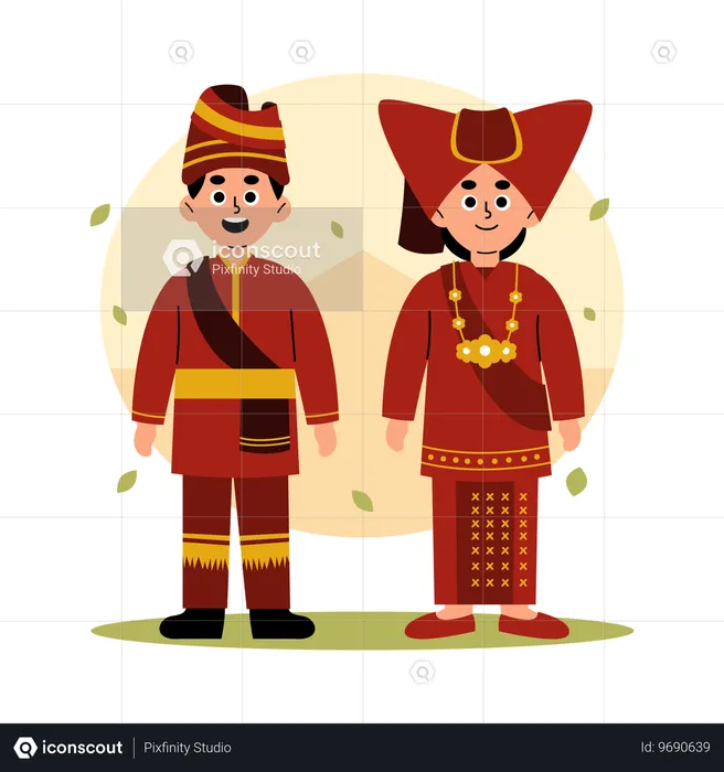 Sumatra Barat Couple traditionnel en vêtements culturels, Sumatra Ouest  Illustration