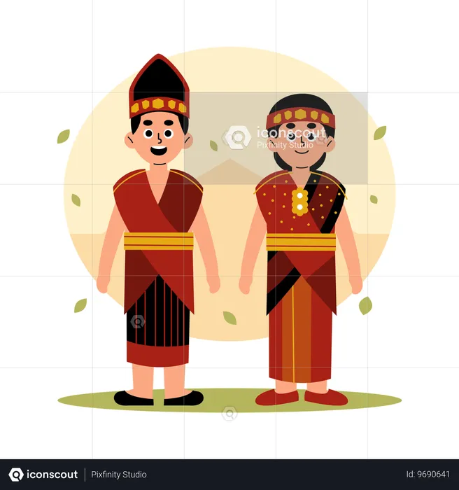 Sumatera Utara Traditional Couple in Cultural Clothing, North Sumatra  Illustration