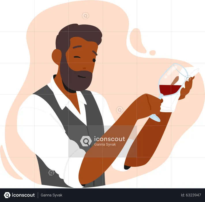 Sommelier masculino degustando vino  Ilustración