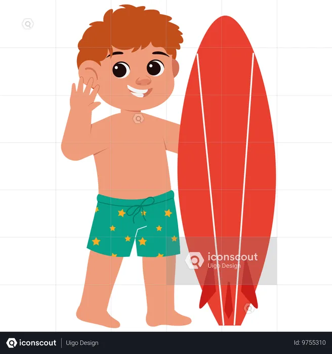 Summer Boy tenant une planche de surf  Illustration