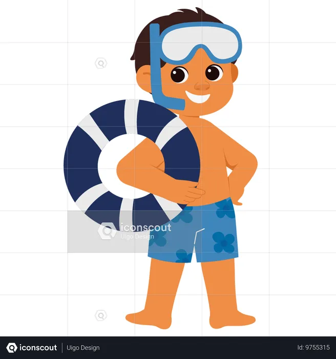 Summer Boy With Snorkeling swimming Goggles  Illustration