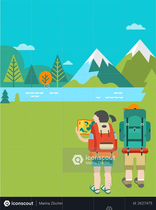Summer camp, children vacation, traveling and family camping activity. Poster and flyer  Illustration