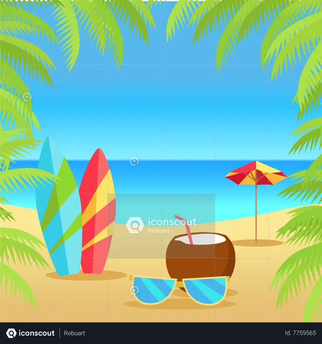 Summer Vacation at beach  Illustration