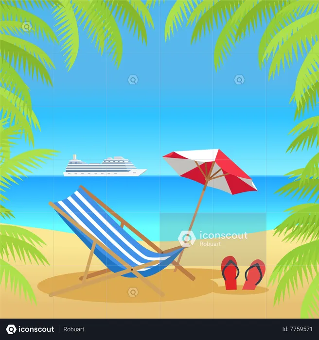 Summer Vacation on Tropical Beach  Illustration