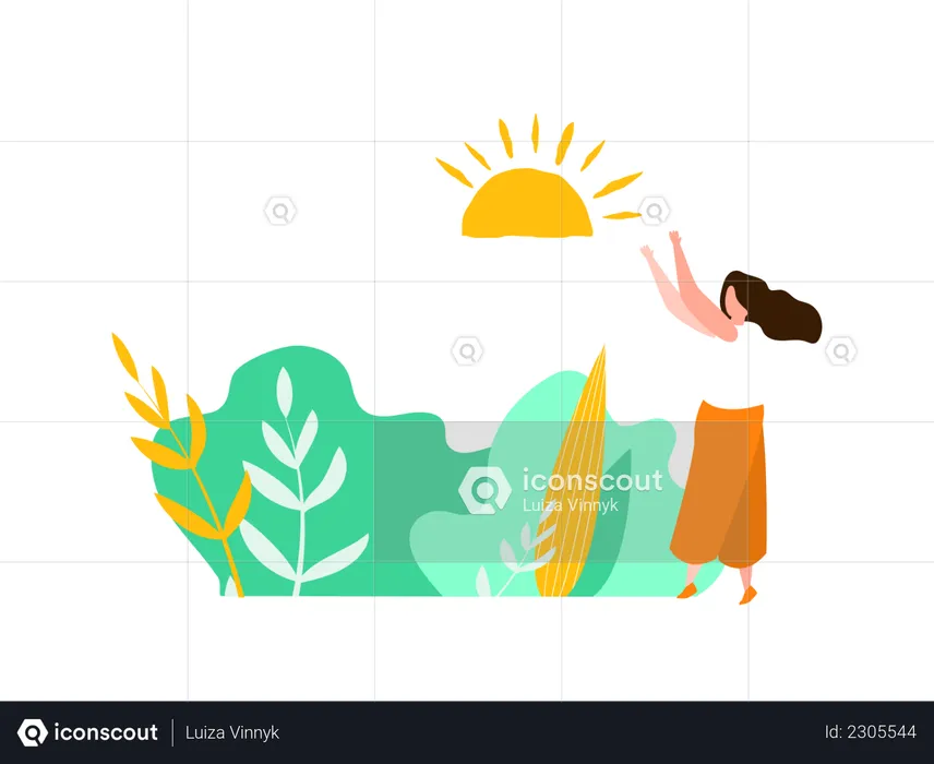 Summer Vacation Woman at Outdoors trying to catch sun  Illustration