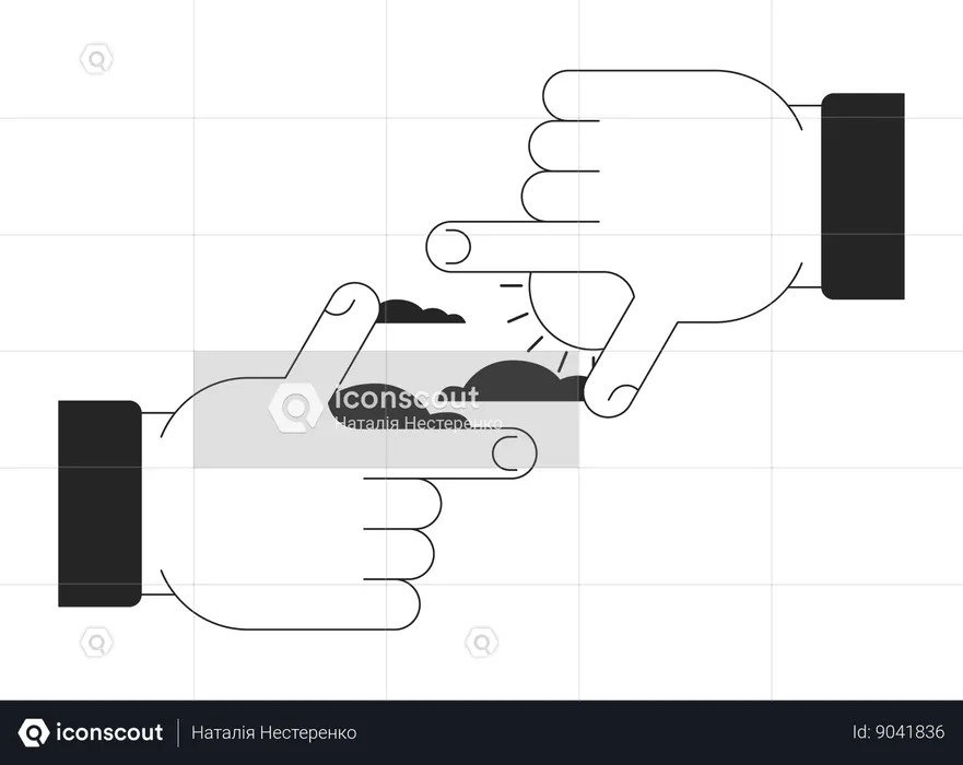 Sun clouds in finger frame  Illustration