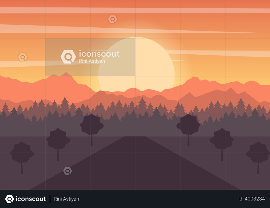Sun rising from mountains Illustration
