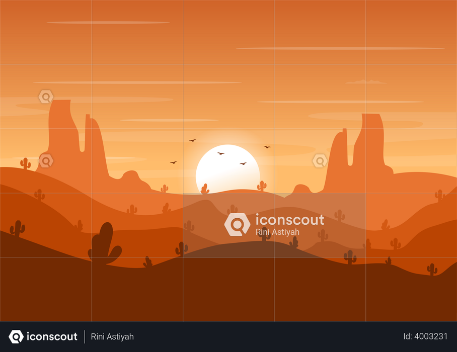 Sun setting down into the mountains Illustration
