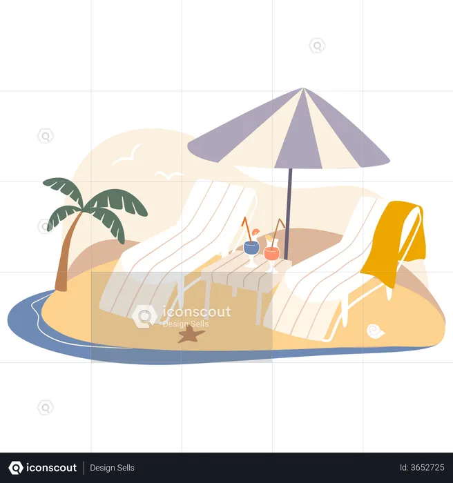 Sunbath chair at beach  Illustration