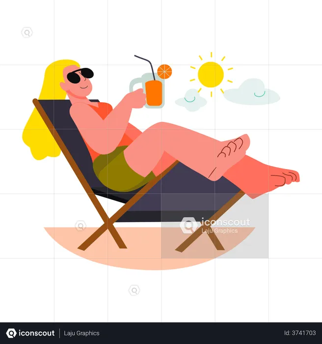 Sunbathing on the beach  Illustration