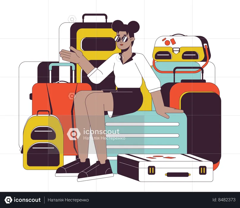 Sunglasses cool woman sitting on luggage bags  Illustration