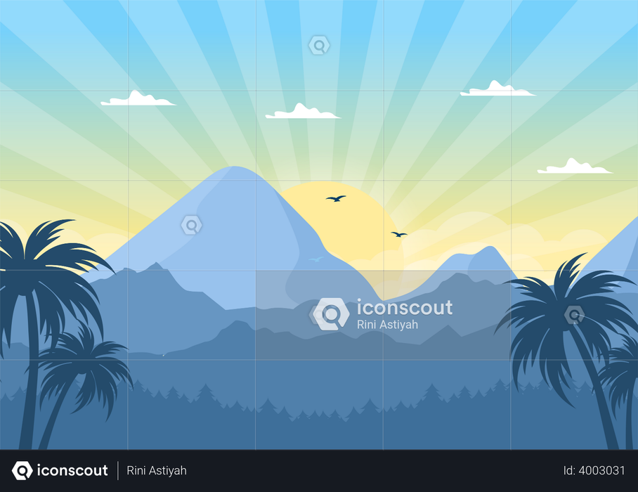 Sunrise at mountains Illustration