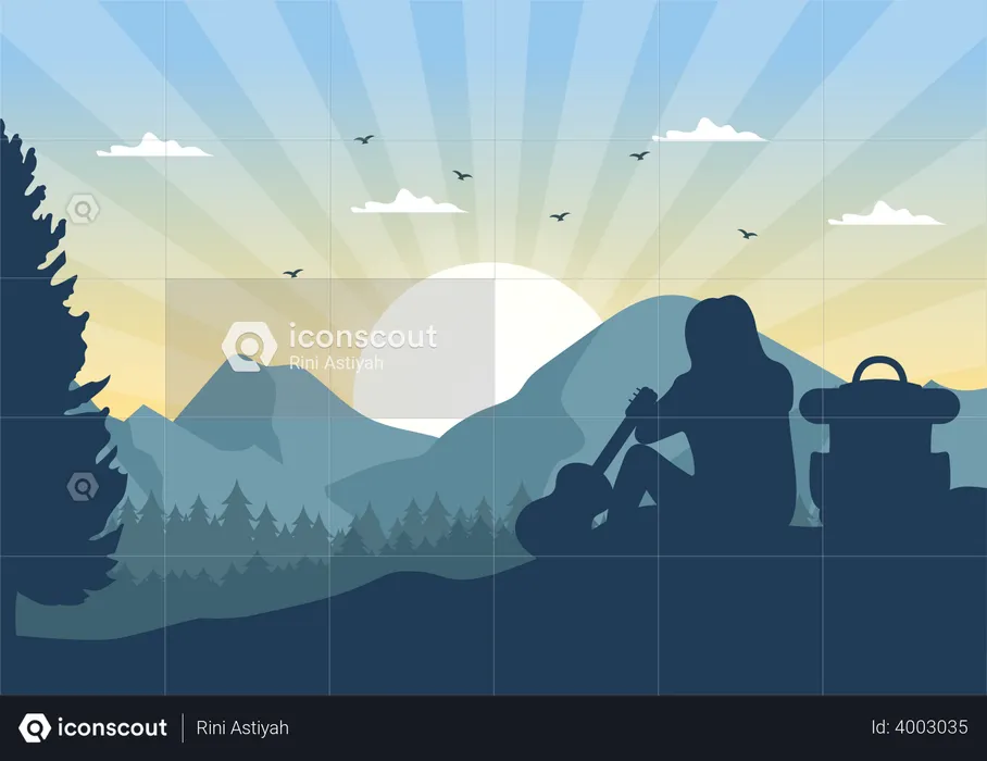 Sunrise scene from campsite  Illustration