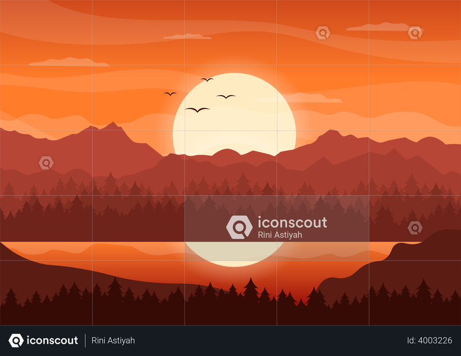 Sunset at forest Illustration