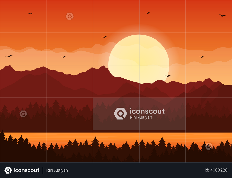 Sunset at mountain valley Illustration