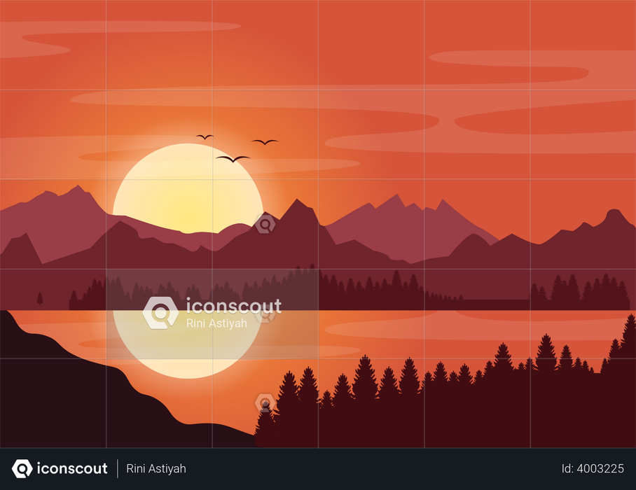 Sunset at mountains Illustration