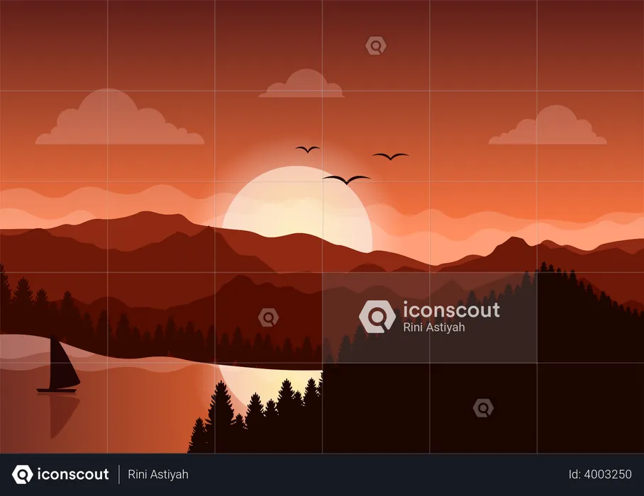 Sunset landscape  Illustration