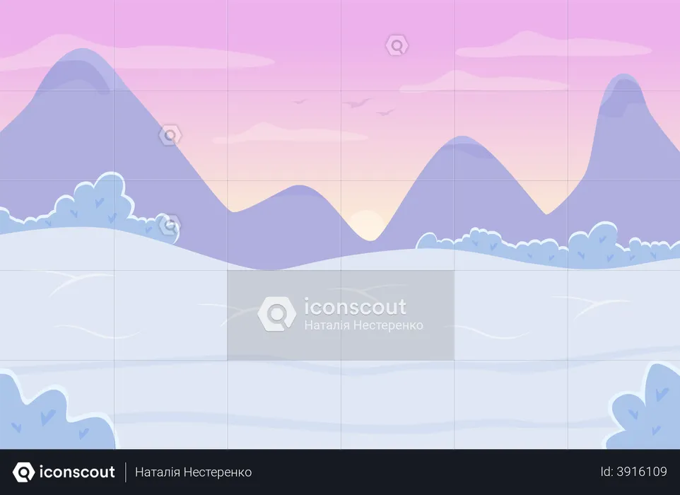 Sunset seen from winter mountains  Illustration