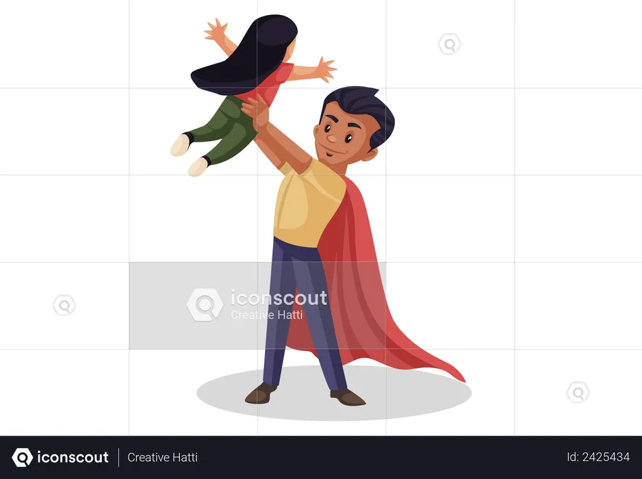 Super dad playing with his daughter  Illustration