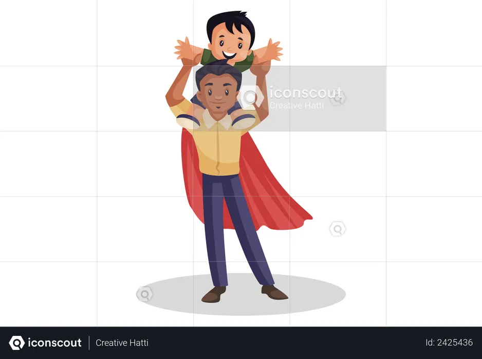 Super dad playing with his son  Illustration