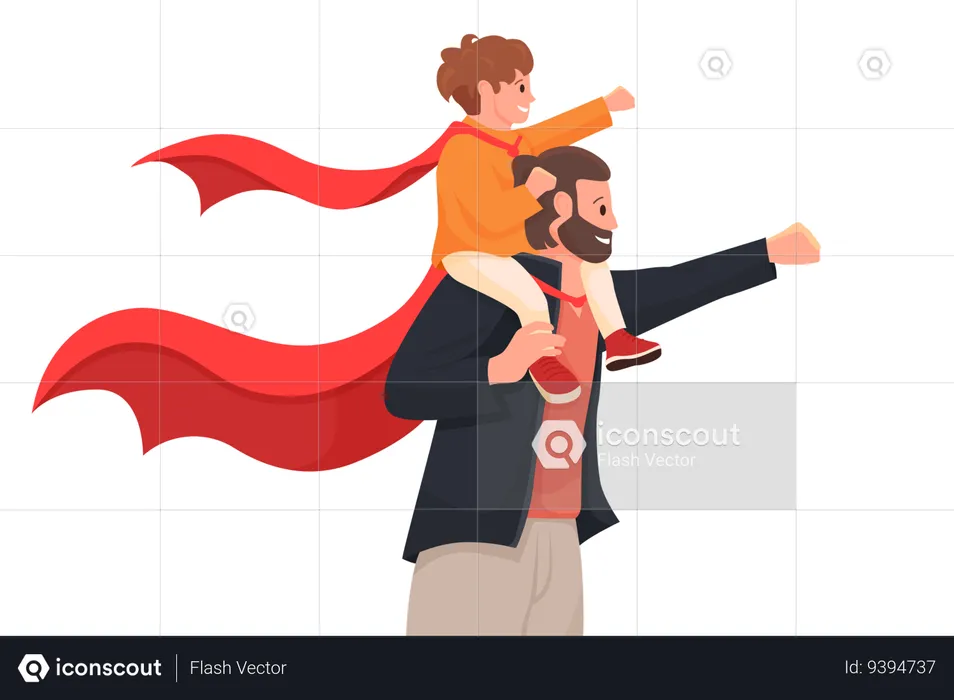 Super daddy carrying son  Illustration