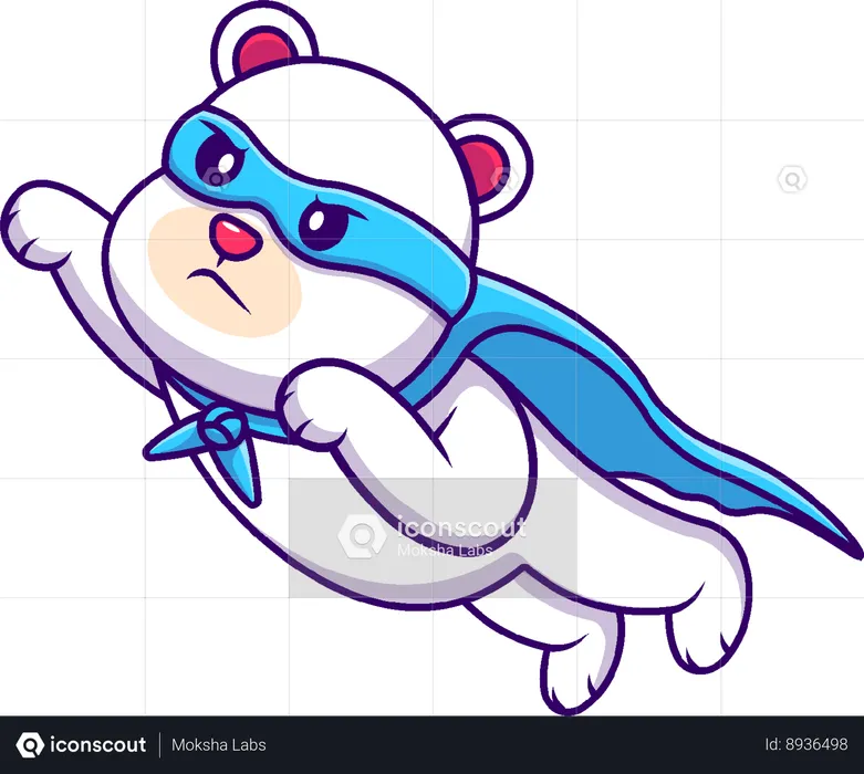 Super Hero Polar Bear Flying  Illustration