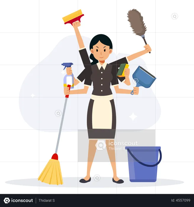 Super maid and home cleaning equipment  Illustration
