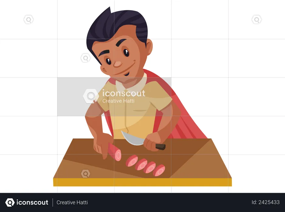 Super man chopping vegetables  Illustration