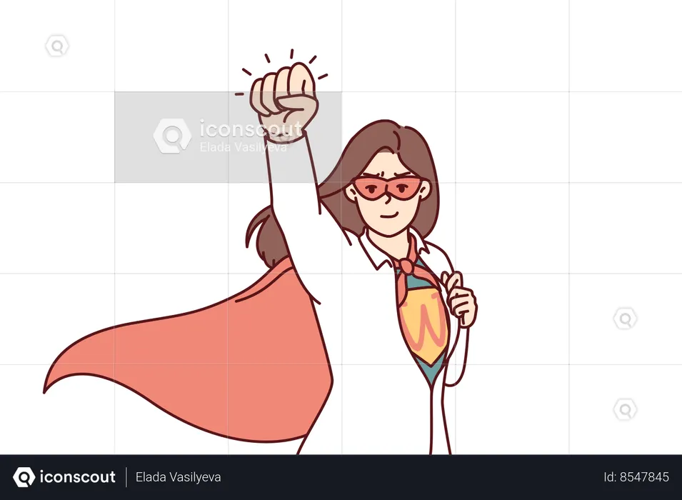 Super woman rips off shirt showing off superhero clothes and flying out to save business  Illustration