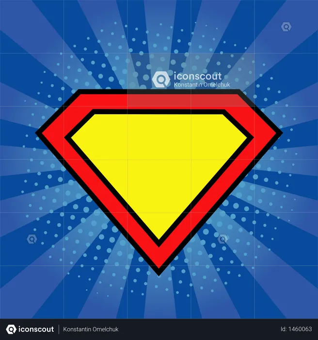 Superhero logo template at bright blue, pop art background  Illustration