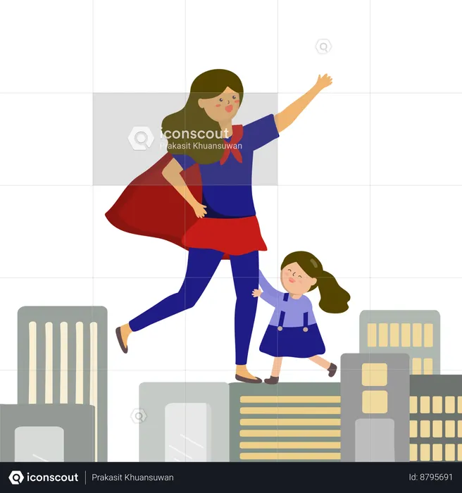 Supermãe com garota  Ilustração