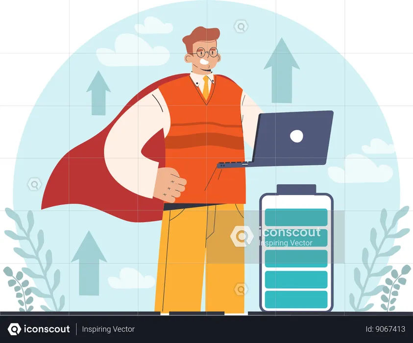 Superman holding laptop  Illustration